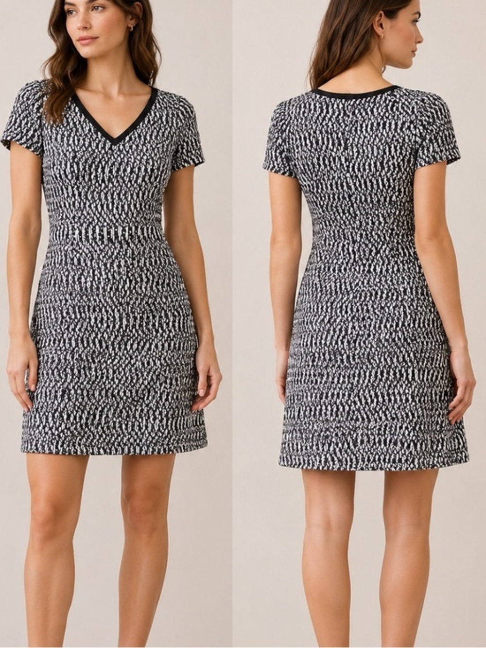 Tory Burch Marbled Tweed Preppy Academia V-Neck Mini Dress